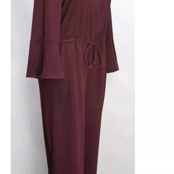New W Tags LAUREN RALPH LAUREN BurgundyBell Sleeve V-neck Drawstring Jumpsuit 12 - Picture 3 of 14